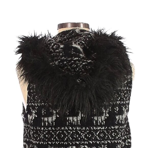 Zara Fair Isle Reindeer Wool Blend Vest M Faux Fur Hood Nordic Holiday Après Ski - Picture 4 of 11